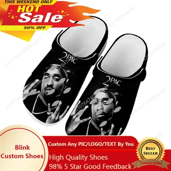 2Pac хип-хоп рапър Tupac Pop Home Cсабо Персонализирани водни обувки мъжки дамски тийнейджърски обувки запушват дишащи плажни дупки чехли бели