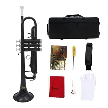 SLADE Bb тромпет B плосък тромпетен музикален тромпет, духов инструмент с калъф, мундщук, ръкавици, каишка, тромпет, части и аксесоари