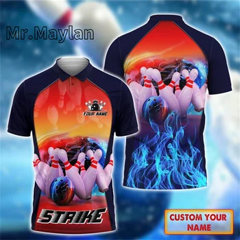Персонализирана боулинг стачка на пожар 3D поло риза унисекс лятна улица случайни върхове без ръкави тениска боулинг любителите колекция