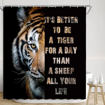 Wildlife Shower Curtain, Lion Tiger Butterfly Fierce Inspirational Quotes Farm Polyester Print Декорация за баня