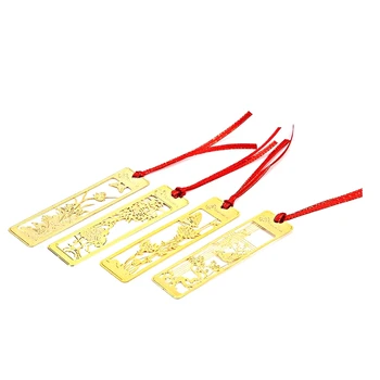 4PCS метални отметки златни отметки за деца, жени, златна куха книга марка с червен възел каишка комплект