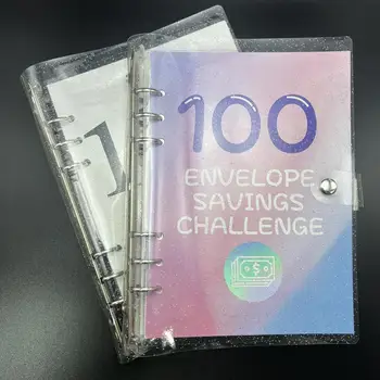 Плик класьори за спестяване предизвикателство Спестяване на пари Binder 100-дневен плик предизвикателство комплект за дома плановик книга с писалка лъскав