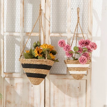 градинска висяща плантаторска кошница за съхранение на растения юта въже тъкани вътрешен открит държач за саксии за цветя Закачалки за растения Boho Home Decor